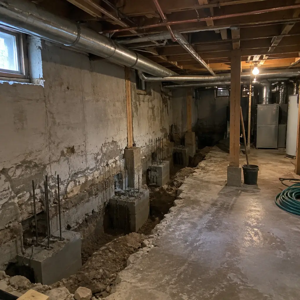 Before - cramped 5'2" ceiling in Painswick Barrie ON 1983 Edwardian two-storey basement