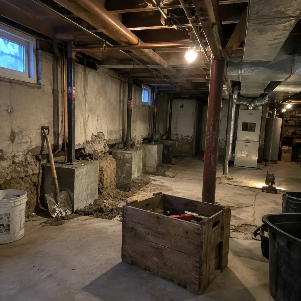 Before - cramped 5'6" ceiling in North Galt Cambridge ON 1963 mid-century bungalow basement