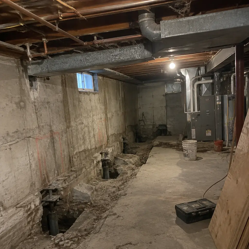 Before - cramped 5'6" ceiling in Cathedraltown Markham ON 1954 sidesplit basement