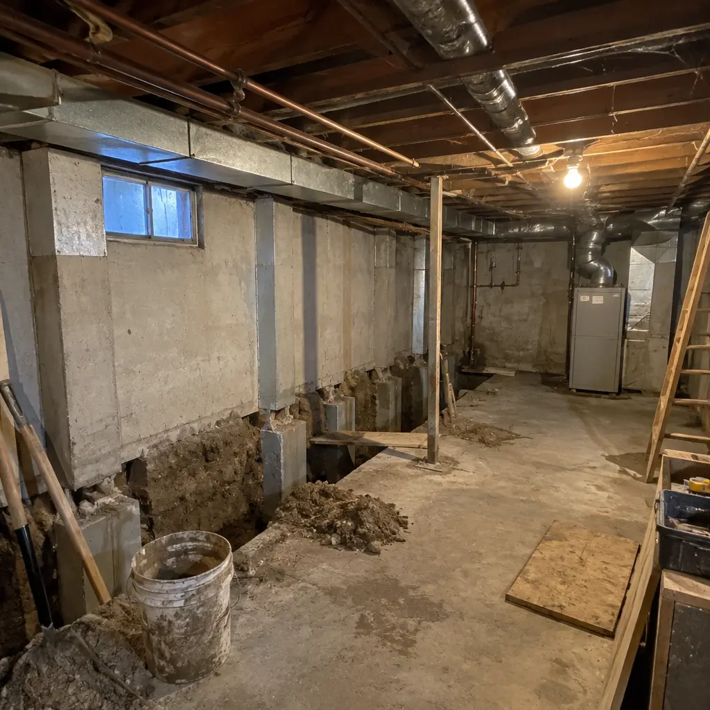Before - cramped 5'6" ceiling in Streetsville Mississauga ON 1962 bungalow basement