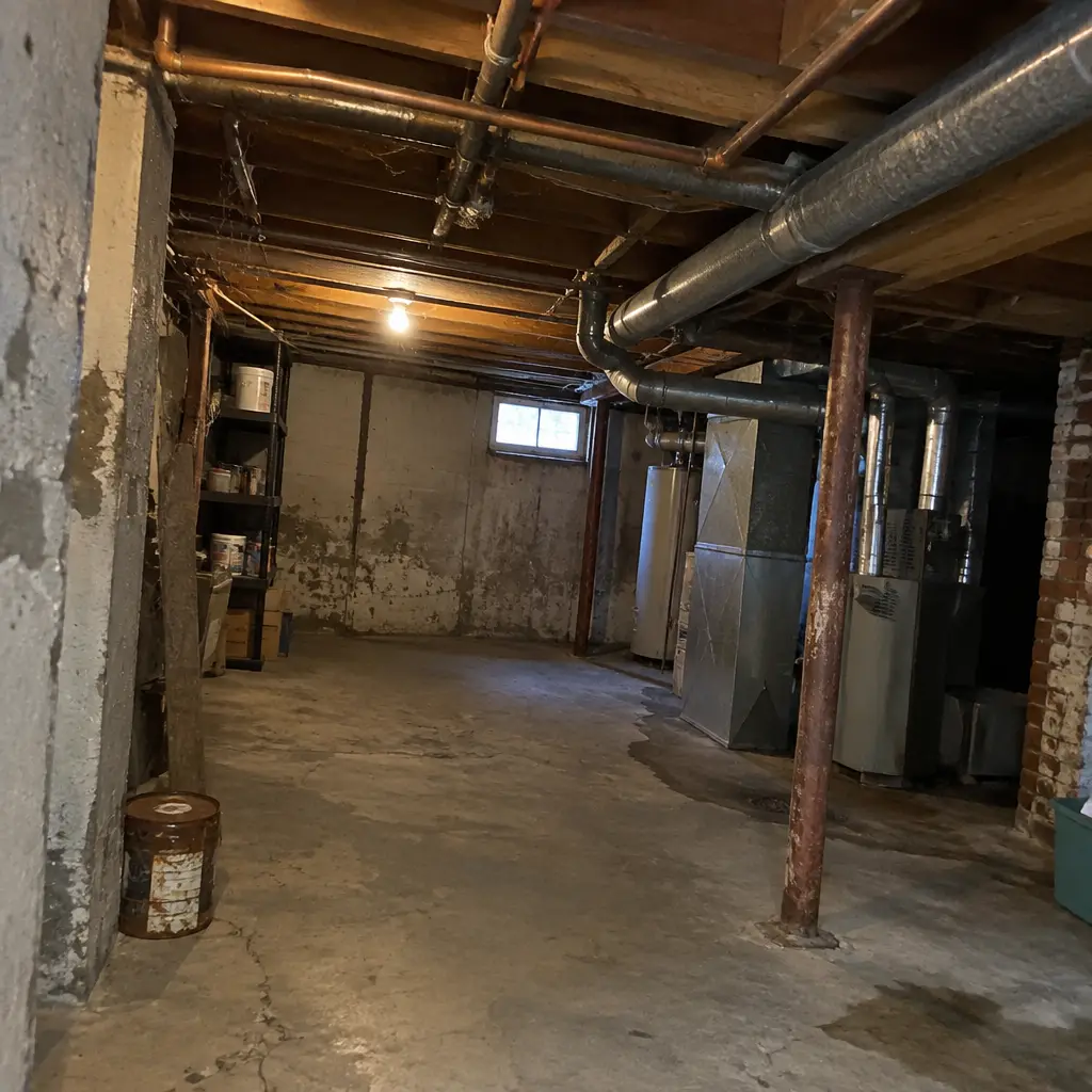 Before - cramped 5'4" ceiling in Glen Abbey Oakville ON 1973 post-war bungalow basement