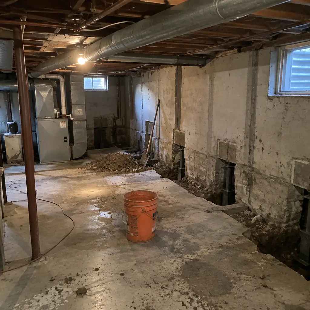 Before - cramped 5'6" ceiling in The Beaches Toronto ON 1958 backsplit basement