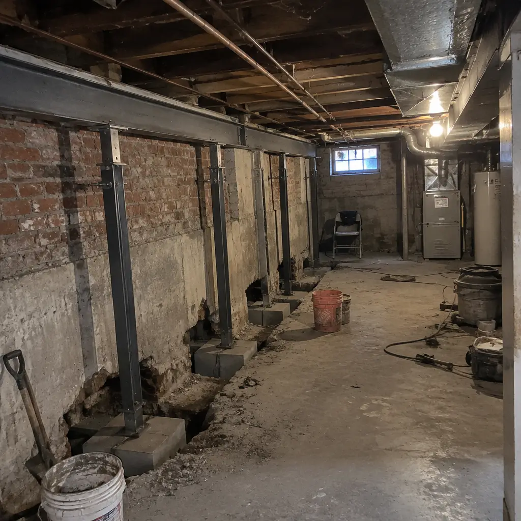 Before - cramped 5'6" ceiling in Beechwood Waterloo ON 1974 1950s brick bungalow basement