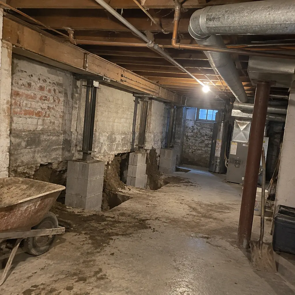 Before - cramped 5'6" ceiling in Rossland Whitby ON 1968 detached brick basement