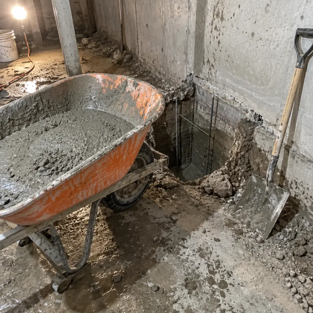 Basement Underpinning in Toronto, ON - wheelbarrow concrete