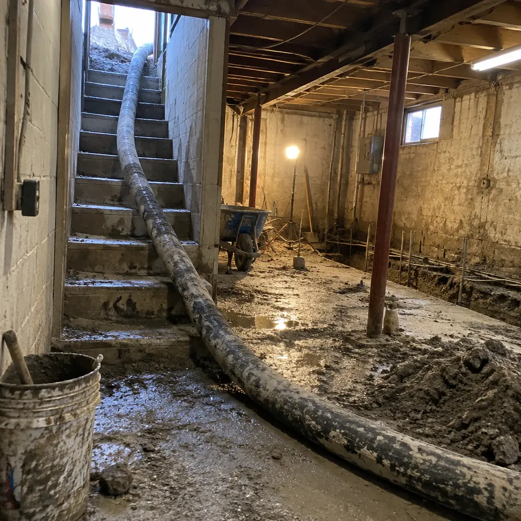Basement Underpinning worksite in Guelph, Wellington County - pin excavation and shoring