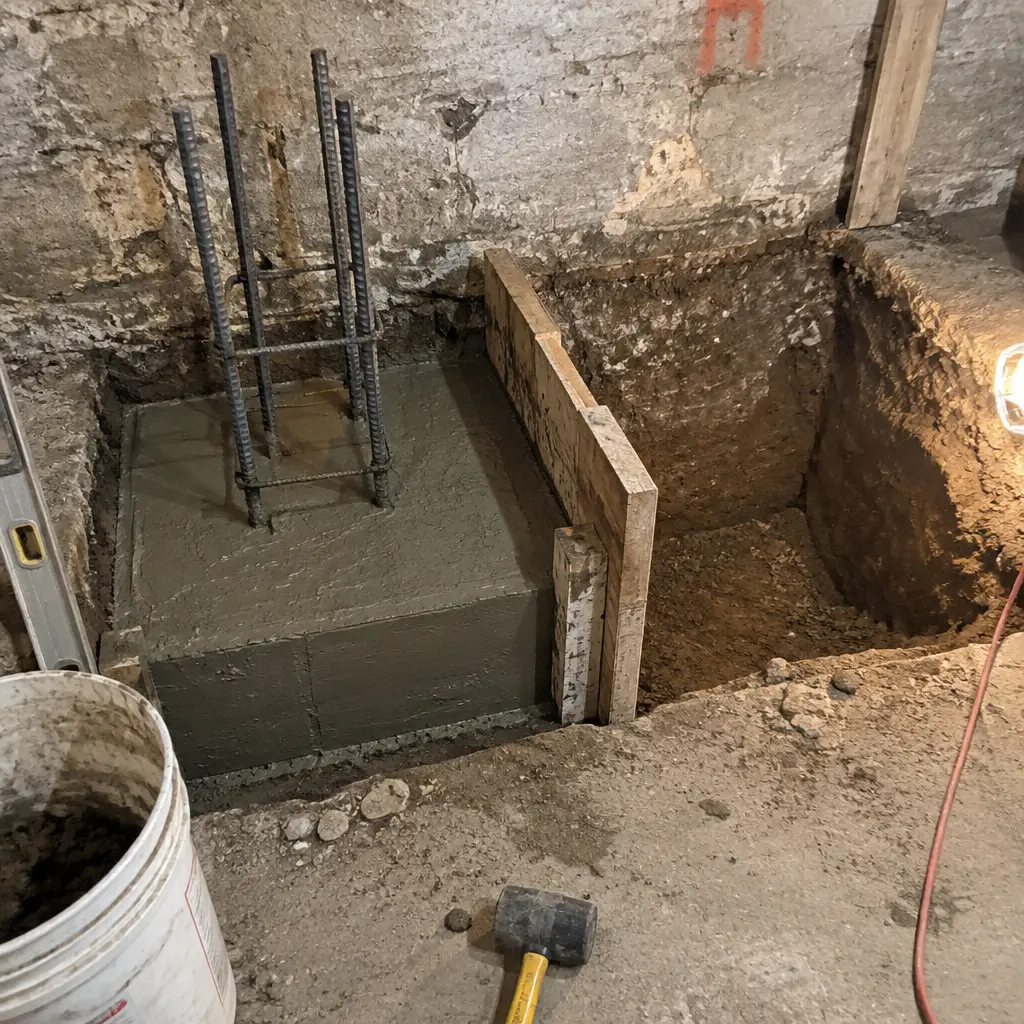 Single-Wall Shallow Underpinning in Bayview Wellington, Aurora, ON - Side wall + rear wall shallow lowering