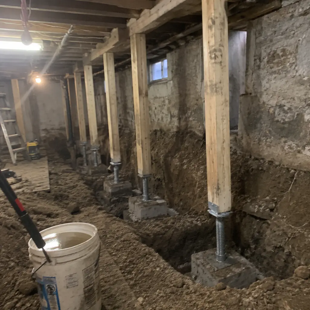Semi-Detached Shared-Wall Underpinning in Hills of St Andrew, Aurora, ON - Full perimeter including shared party wall