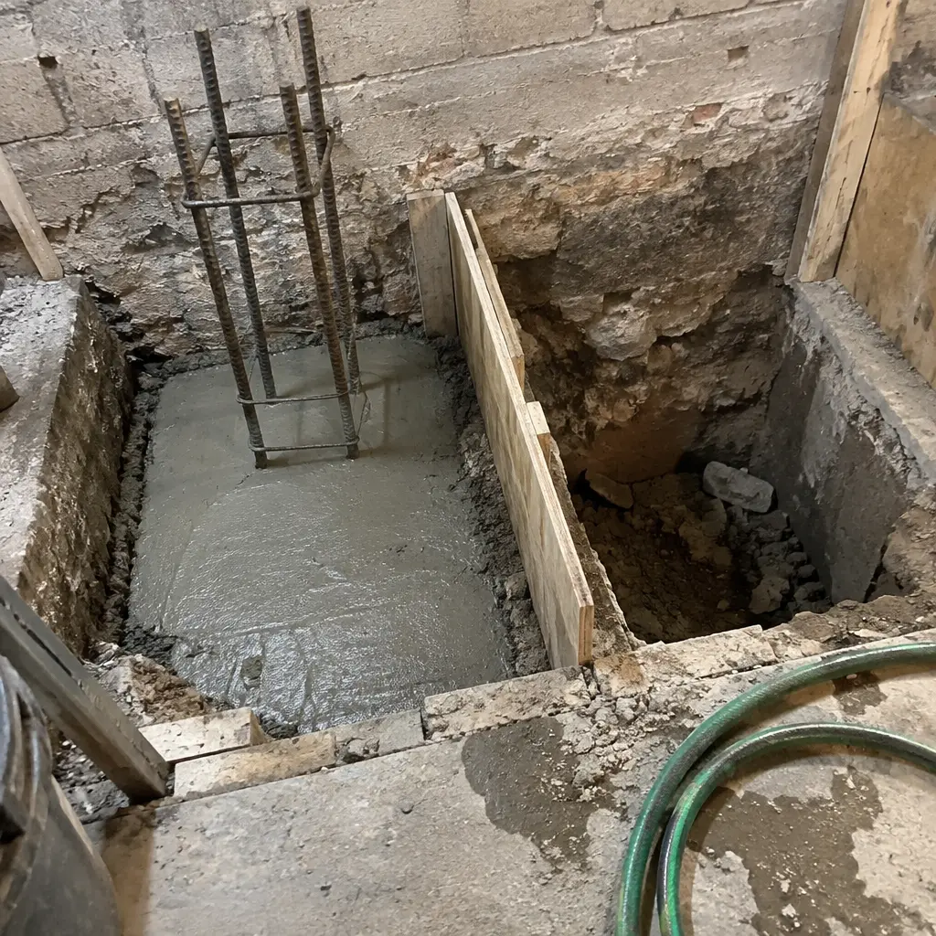 Single-Wall Shallow Underpinning in Hespeler, Cambridge, ON - Side wall + rear wall shallow lowering