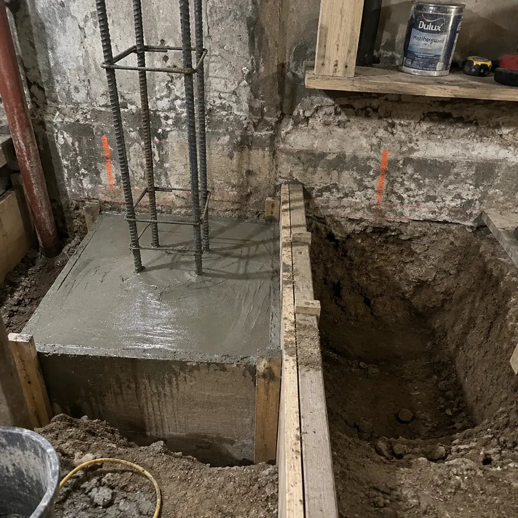 Single-Wall Shallow Underpinning in Mimico, Etobicoke, ON - Side wall + rear wall shallow lowering