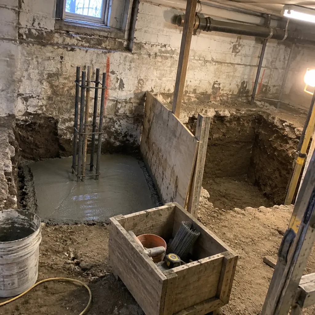 Single-Wall Shallow Underpinning in Ancaster, Hamilton, ON - Side wall + rear wall shallow lowering