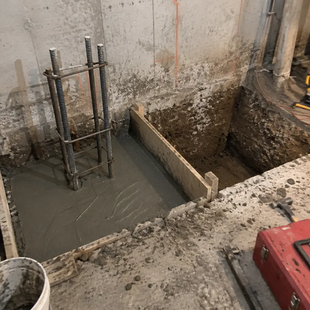 Single-Wall Shallow Underpinning in Bronte, Oakville, ON - Side wall + rear wall shallow lowering
