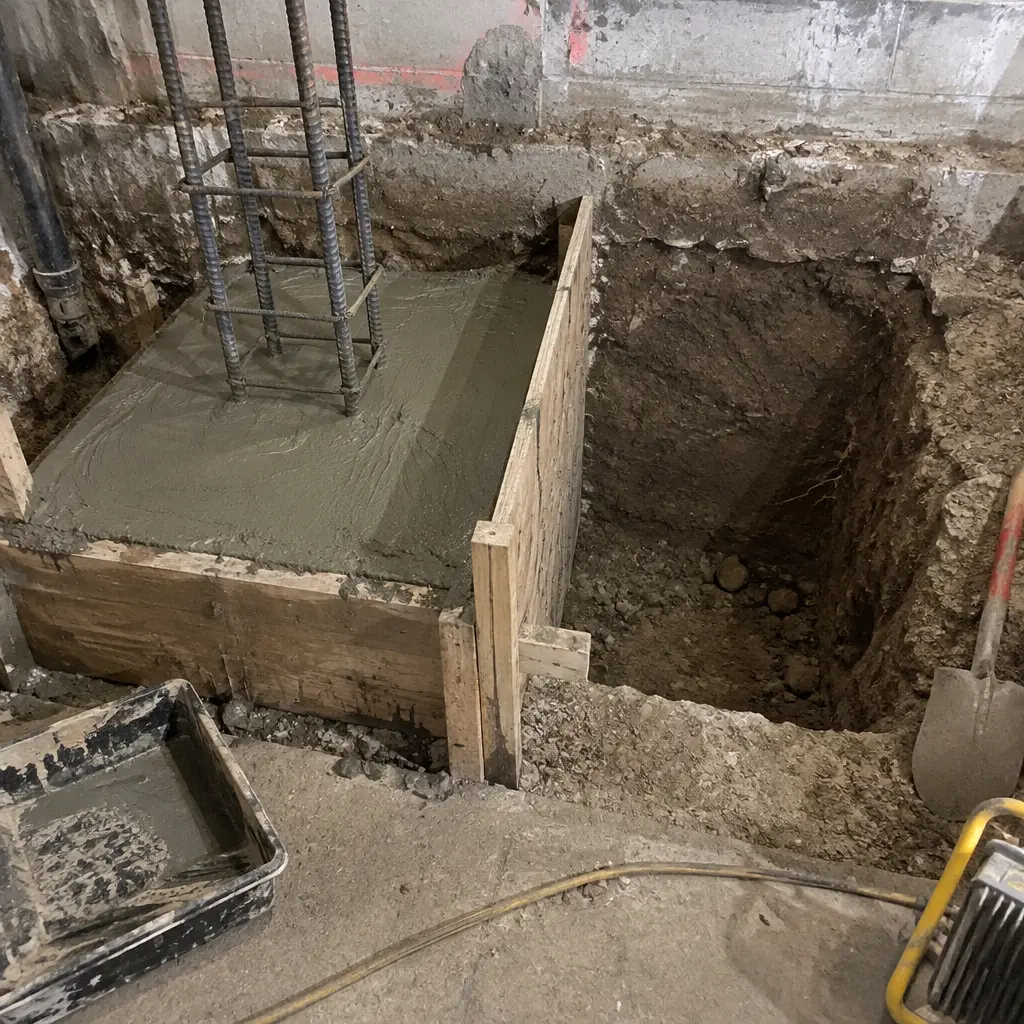 Single-Wall Shallow Underpinning in Downtown Peterborough, Peterborough, ON - Side wall + rear wall shallow lowering