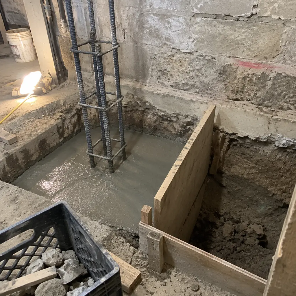 Single-Wall Shallow Underpinning in Pickering Village, Pickering, ON - Side wall + rear wall shallow lowering