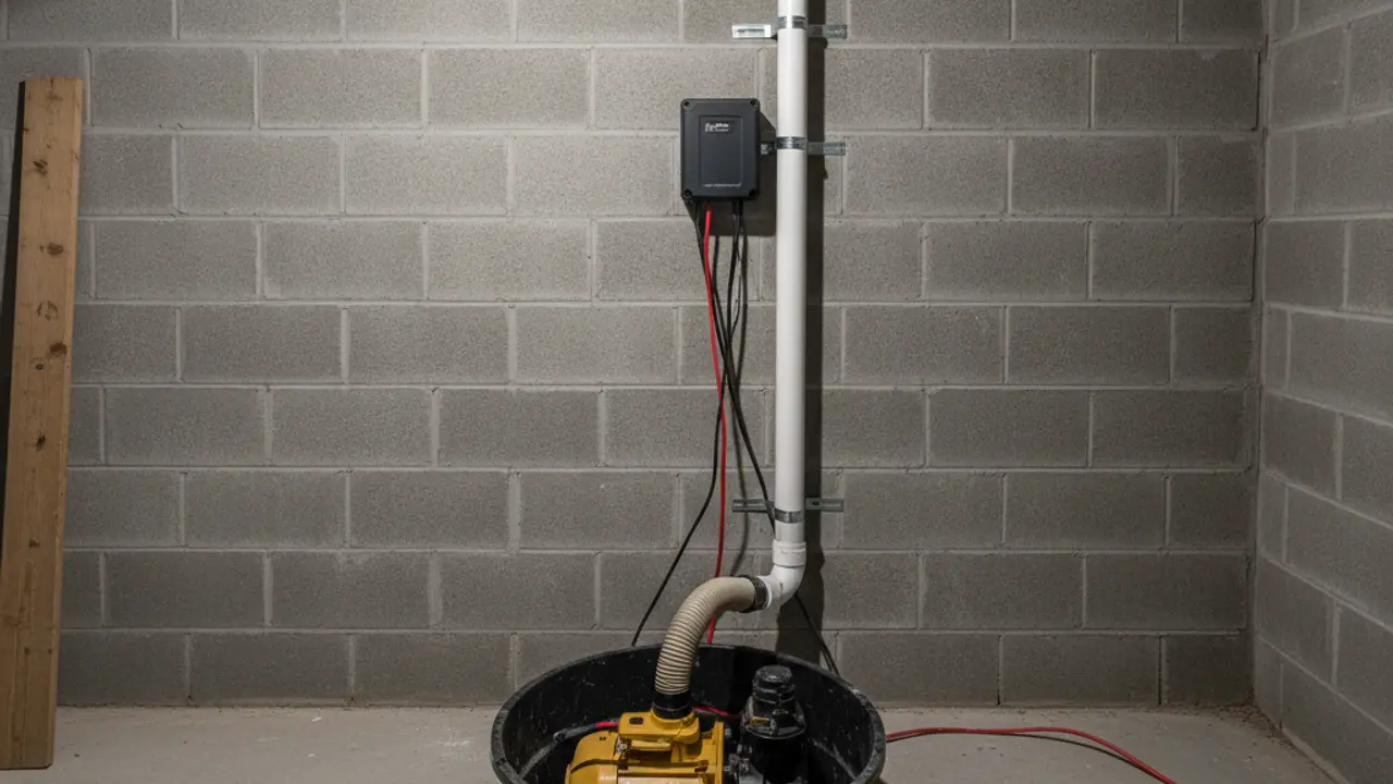 Sealed sump pit lid with primary and battery backup pump installation in Mississauga basement
