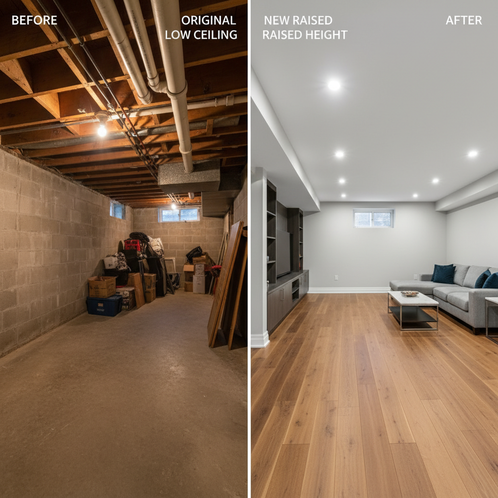 Diagram showing OBC ceiling height measurement from finished floor to lowest obstruction