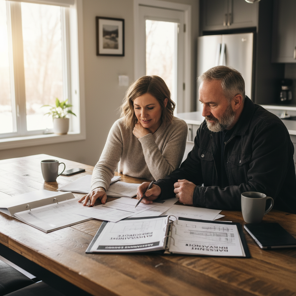 Finished basement in Toronto home showing open concept layout