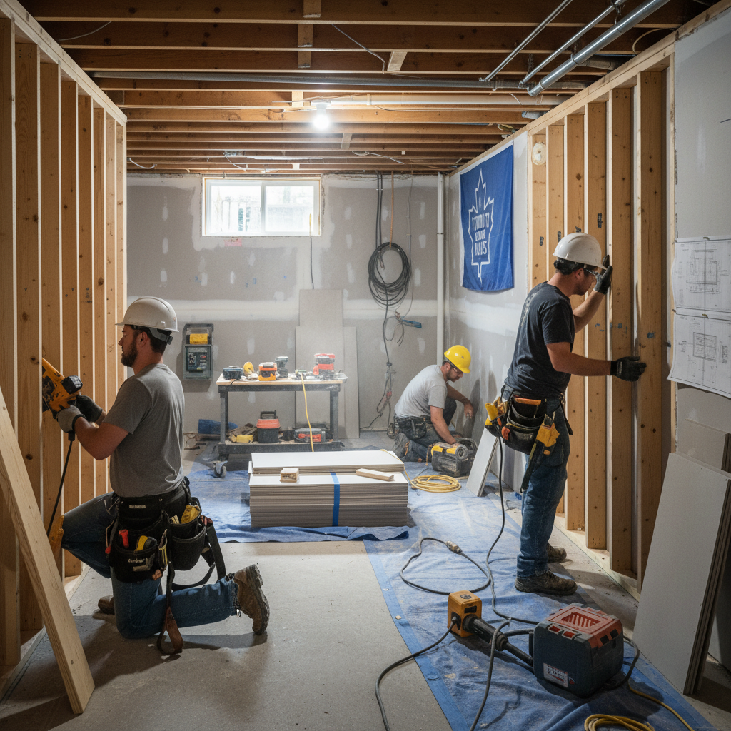 Basement finishing project in progress in Toronto home