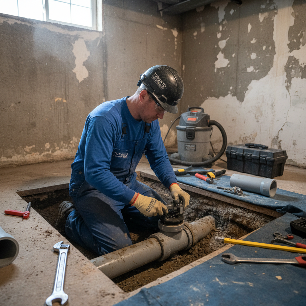 Backwater valve installation in Toronto home basement