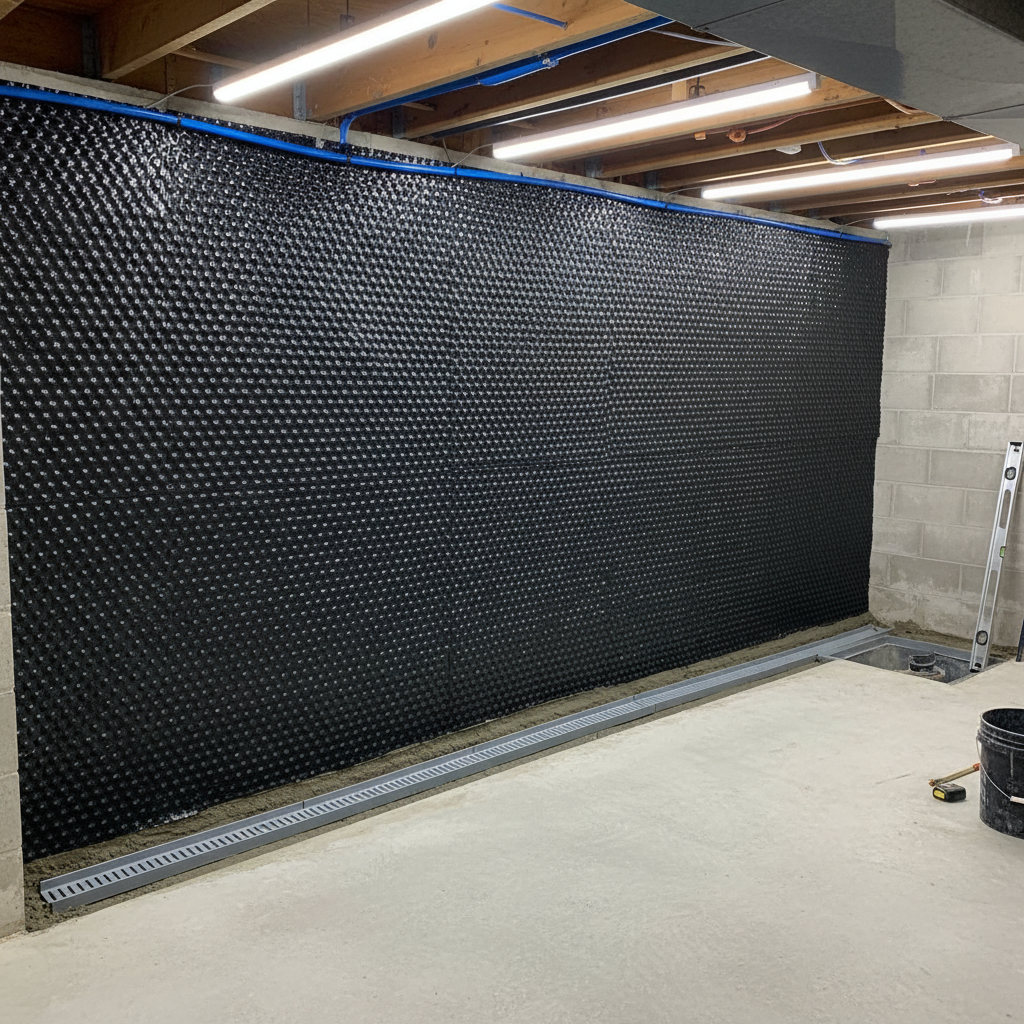 Diagram comparing interior drainage channel and exterior excavation waterproofing approaches