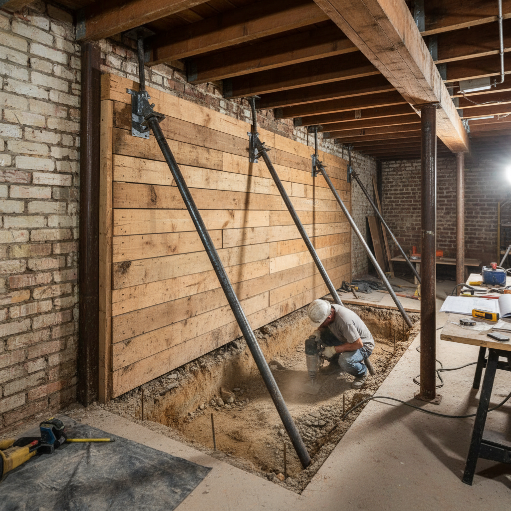 Diagram showing party wall section sequencing in semi-detached underpinning