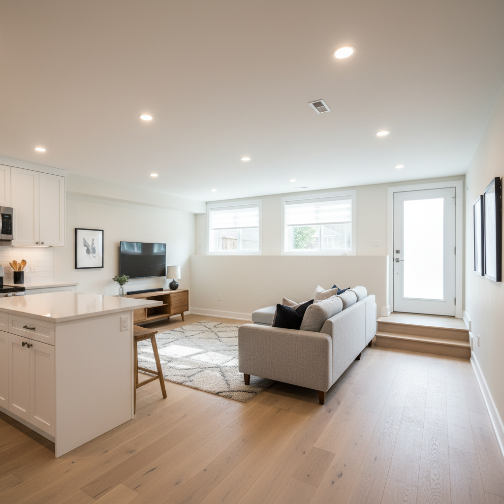 Finished legal basement apartment in Toronto created through underpinning