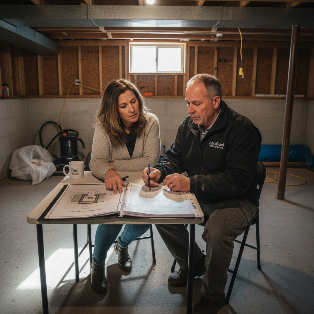 Interior basement waterproofing installation in Toronto home