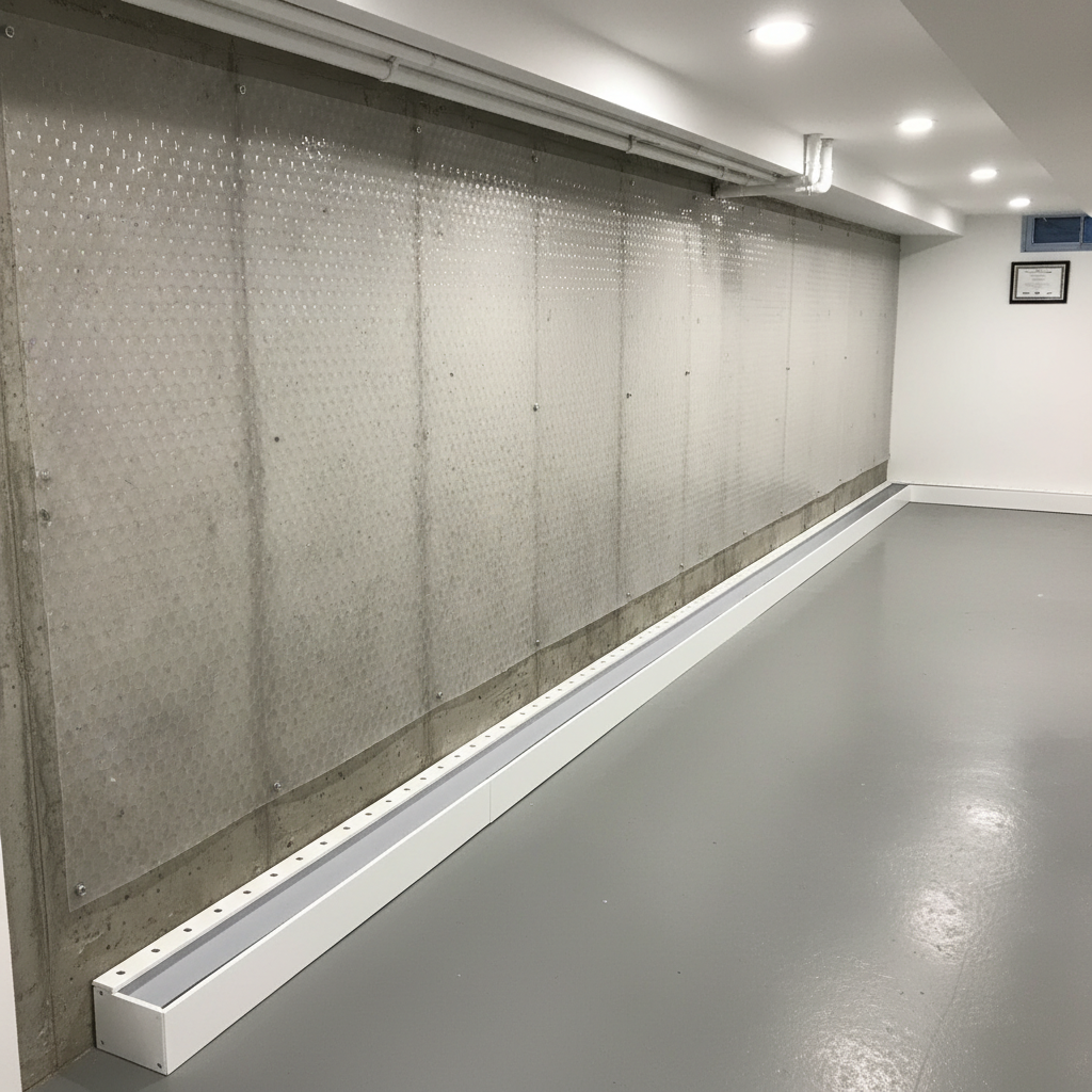 Interior basement waterproofing drainage channel and sump pump system