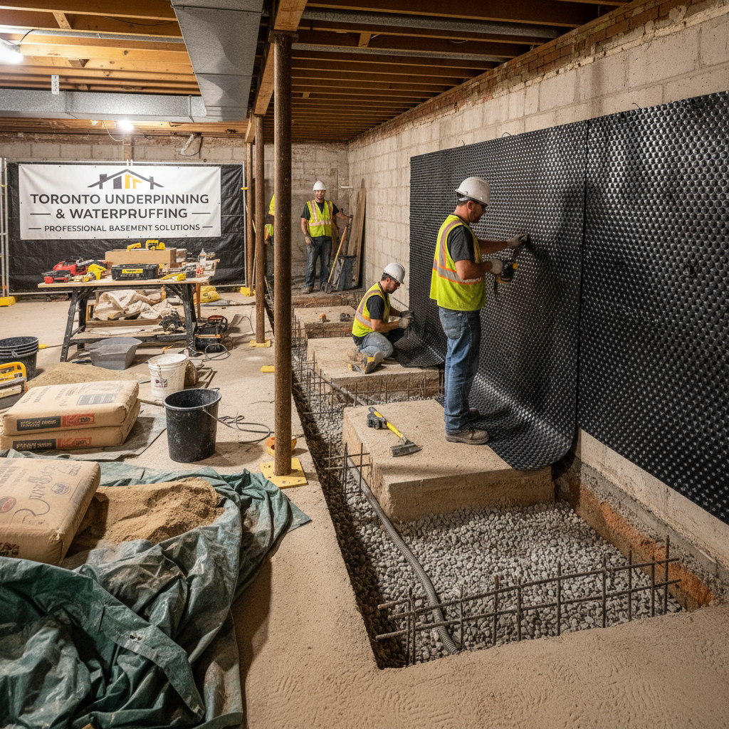 Timeline showing combined waterproofing and underpinning sequencing